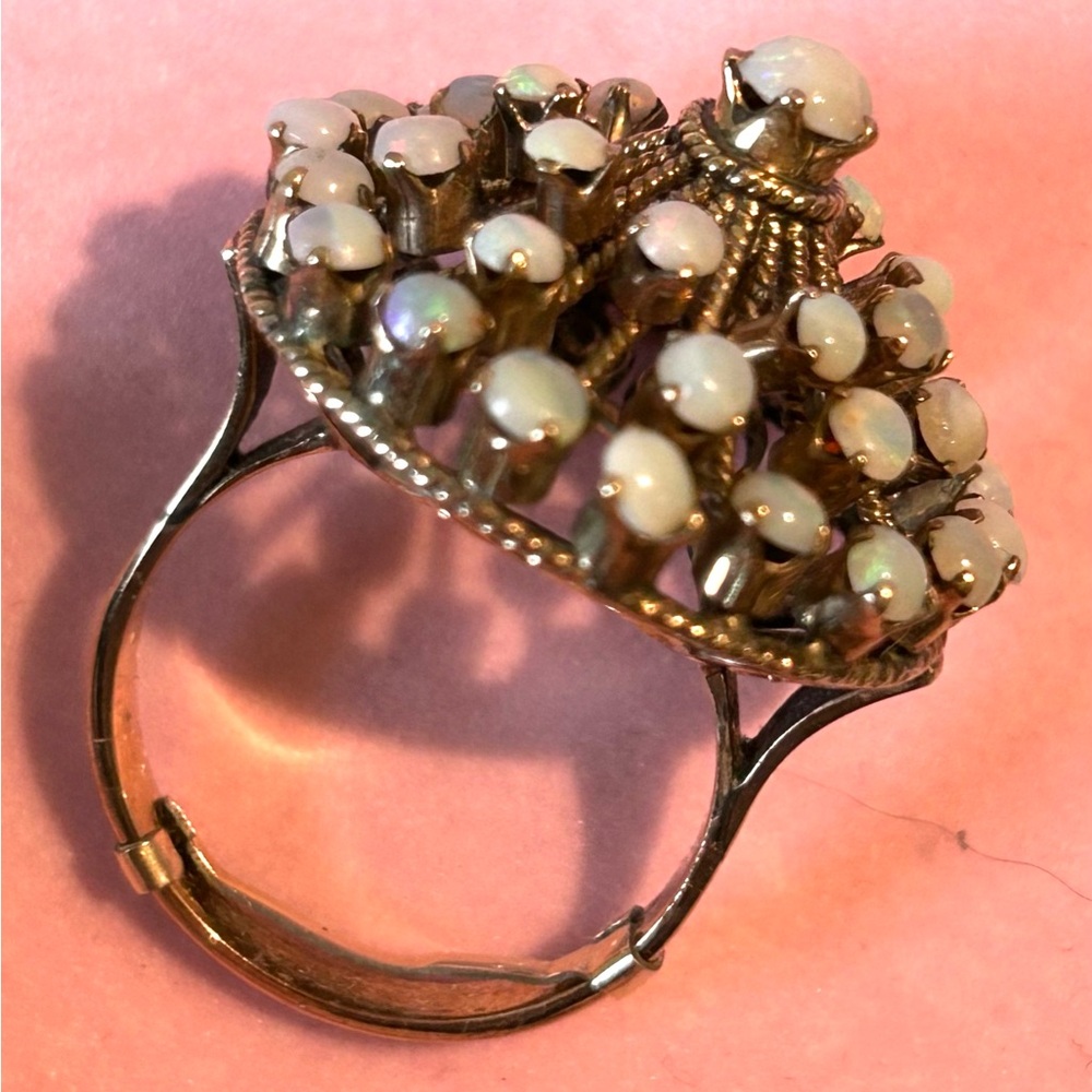Rare Stunning Vintage Victorian Yellow Gold Opal Cluster Cocktail Dome Ring.